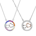 Custom Sterling Silver Gifts Rhodium Plated Personalized Zirconia Colorful Gem Stone Double Heart Pendant Necklace