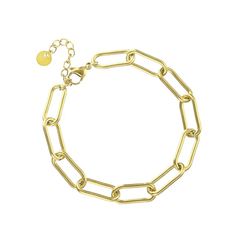 European Style Simple Gold Plated Titanium Steel Rectangle Chain Bracelet Stainless Steel Paperclip Bracelet for Gifts Parties