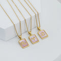 Dainty 18K Gold Plated Pink Shell Pendant Necklace Jewelry Gifts Stainless Steel Square 12 Horoscope Zodiac Sign Shell Necklace