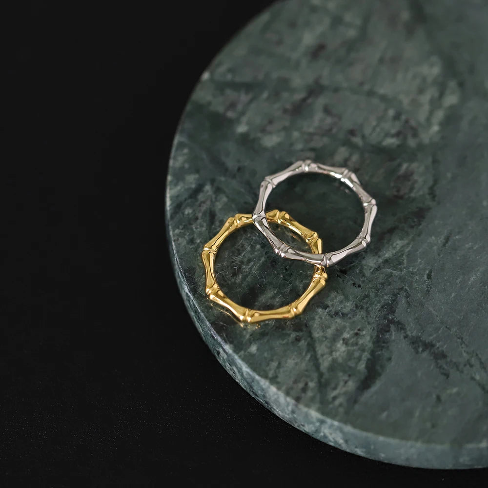 Trending Jewelry High End Tarnish Free Stainless Steel Bamboo Ring Korean INS Style PVD 18k Gold Plated Women's Finger Ring