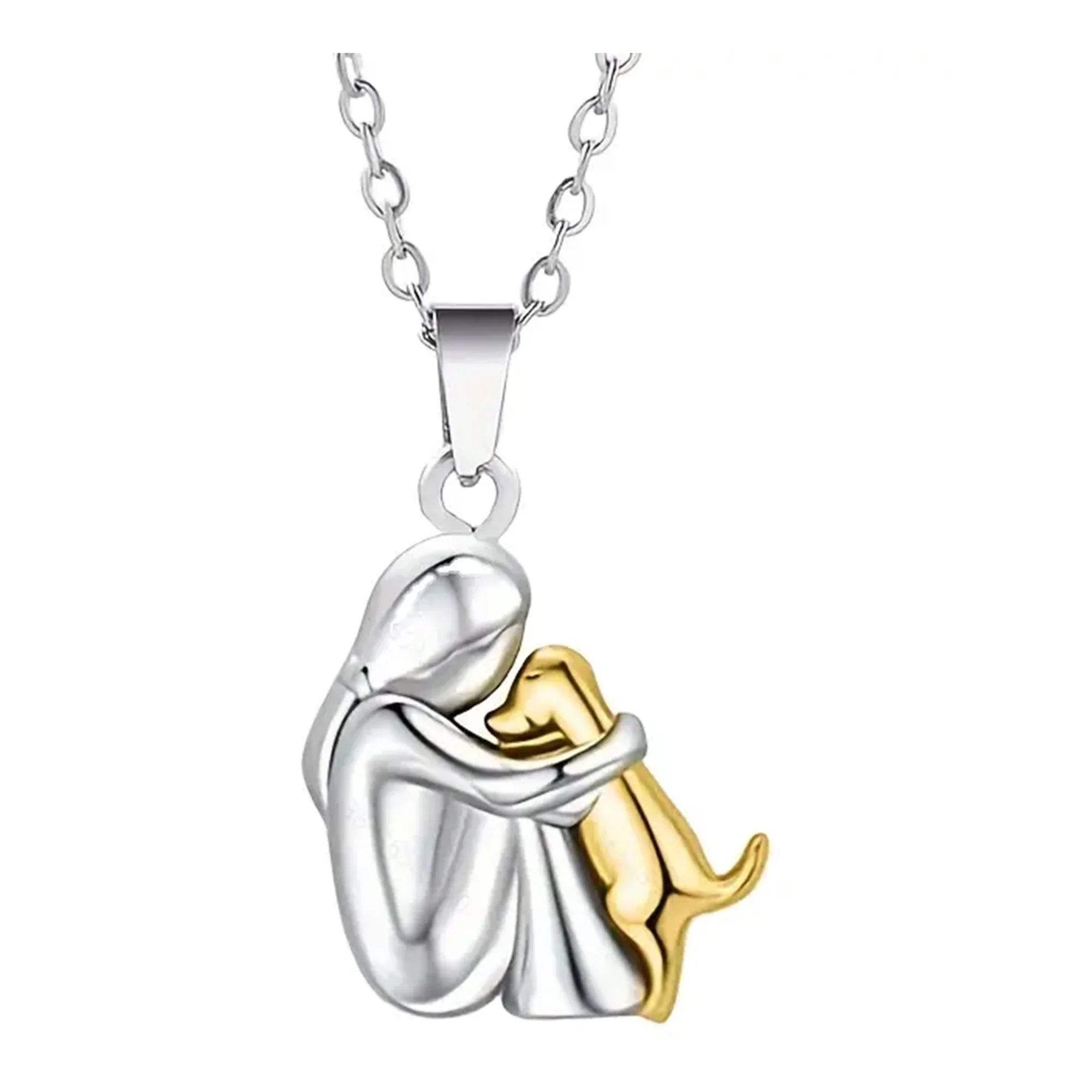 Pet Lover Jewelry 925 Sterling Silver Gold Plated&Rhodium Plated Girl Hug Animal Dog Necklace