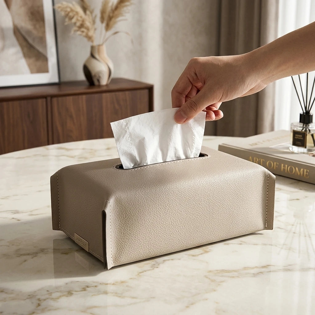 Custom New Luxury Pu Leather Hotel Car Tissue Paper Box Cover Holder for Restaurant