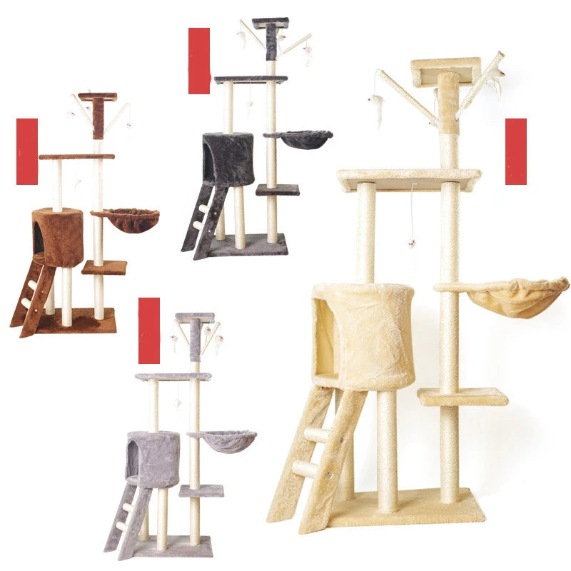 Kingtale Cats Tree Multi-Level Condo With Hammock Scratching Posts Toys Play Rest Cat Climbing Frame