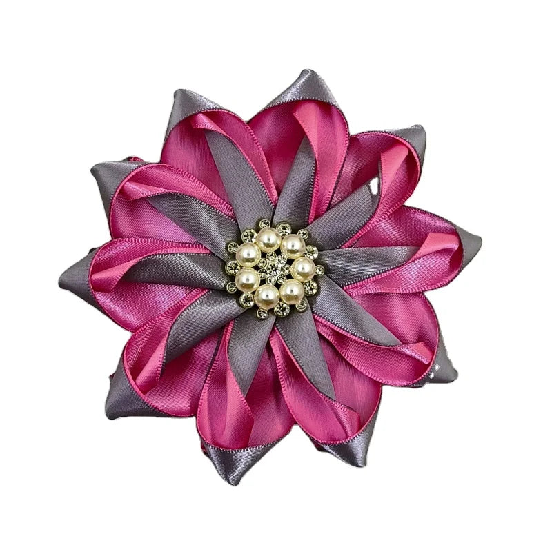 4.7 Inch Doubled Satin Flower Corsage Ribbon Pin Brooch