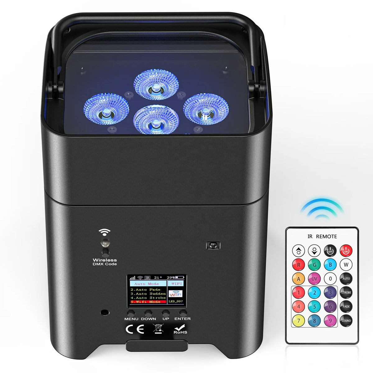 U`King Wireless Battery Remote Control WiFi Par Light Wash Light 6X18W RGBWA+UV 6in1 Par Upight for Wedding Stage