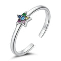 Factory Shining Star Ring Adjustable 925 Sterling Silver Dazzling Moon Inlaid with Rainbow CZ Ring for Women Fine Jewelry SCR777