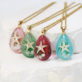 Glowing Real Starfish Luminous Stone Necklaces Fashion Jewelry Epoxy Resin Water Drop Pendants Necklace with Stainless Chain