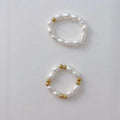 Unique Gold Ring With Freshwater Pearl Daily Jewelry Minimalist Elastic Ring 18K Gold PVD Plated Stainless Steel Ring