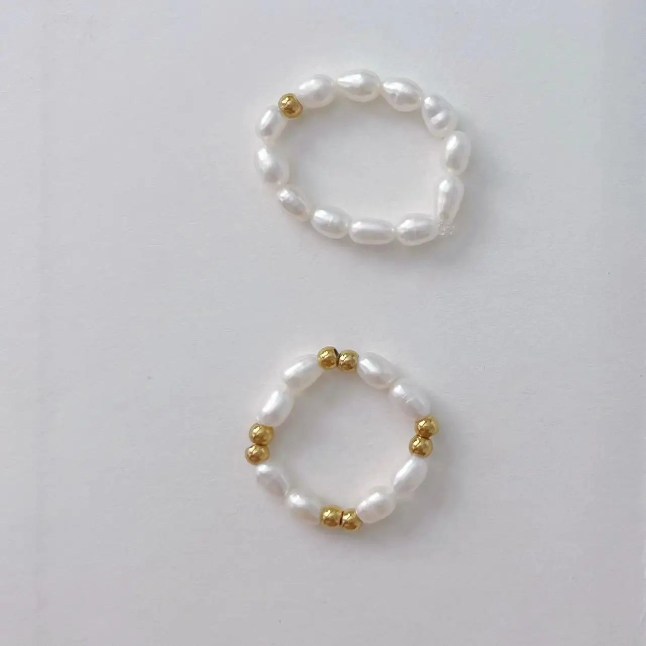 Unique Gold Ring With Freshwater Pearl Daily Jewelry Minimalist Elastic Ring 18K Gold PVD Plated Stainless Steel Ring