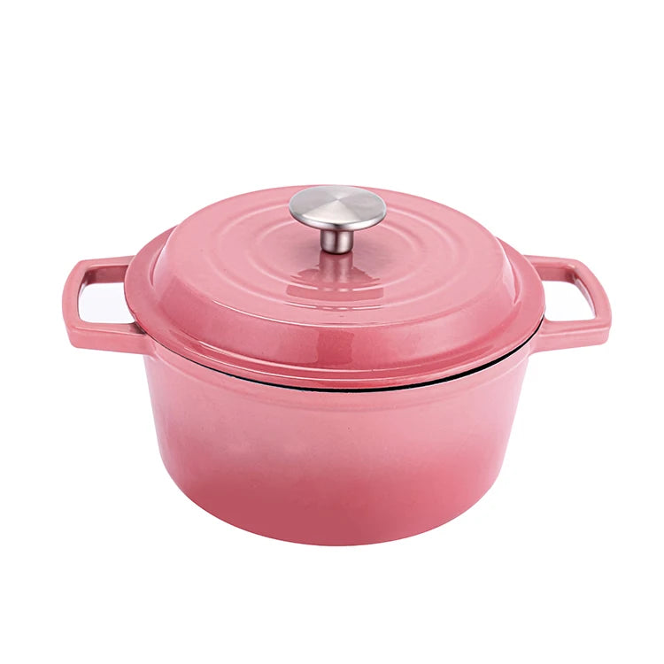 Bright Houseware Classic High Quality Enamel Cast Iron Casserole with Nonstick Pink and Black Finish 24cm Diameter