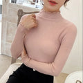 Women Casual Long Sleeve Sweaters Solid Color Soft Ribbed Knitted Wavy Grain Half Turtleneck Pullover Jumper Knitwear