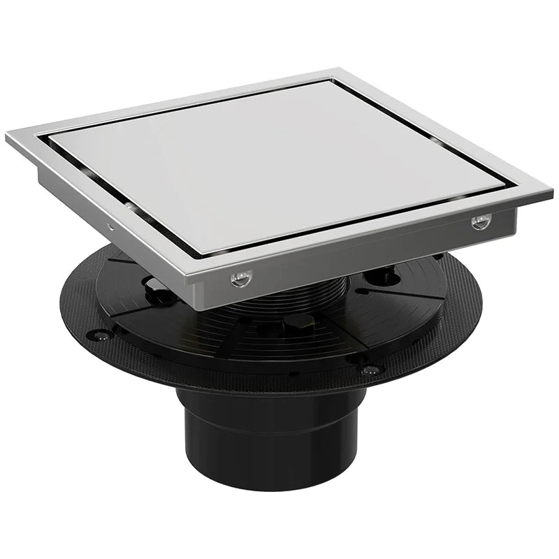 Modern Bathroom Tile Insert Floor Drain 6 Inch Square SUS 304 Stainless Steel Brushed Invisible Drain with Flange Shower Drain