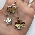 Gemnel Factory Gold Plated Brass Jewelry Wholesale Gold Plated Brass Jewelry rainbow Four Leaf Clover Brass Pendant Necklace