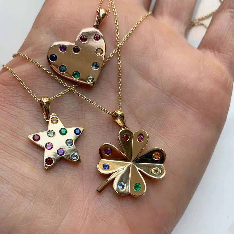 Gemnel Factory Gold Plated Brass Jewelry Wholesale Gold Plated Brass Jewelry rainbow Four Leaf Clover Brass Pendant Necklace