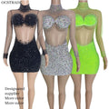 Ocstrade Summer Women Clothes Rhinestone Turtle Neck Woman Mini Dress Long Sleeve Elegant Sexy Party Dresses Women Night Club