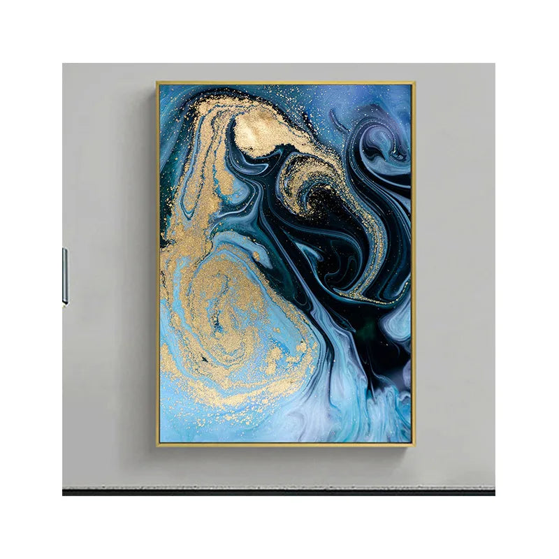 Blue Sea Abstract Oil Paintings Wall Decor Modern Dark Blue Color Flow Art Oil Painting on Canvas Posters and Prints Art Pic