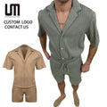 Men 2025 Summer Casual Striped Short Sleeve Shirt & Shorts Set Fashion Two-Piece Tracksuit Loose Fit Streetwear Outfit Wholesale