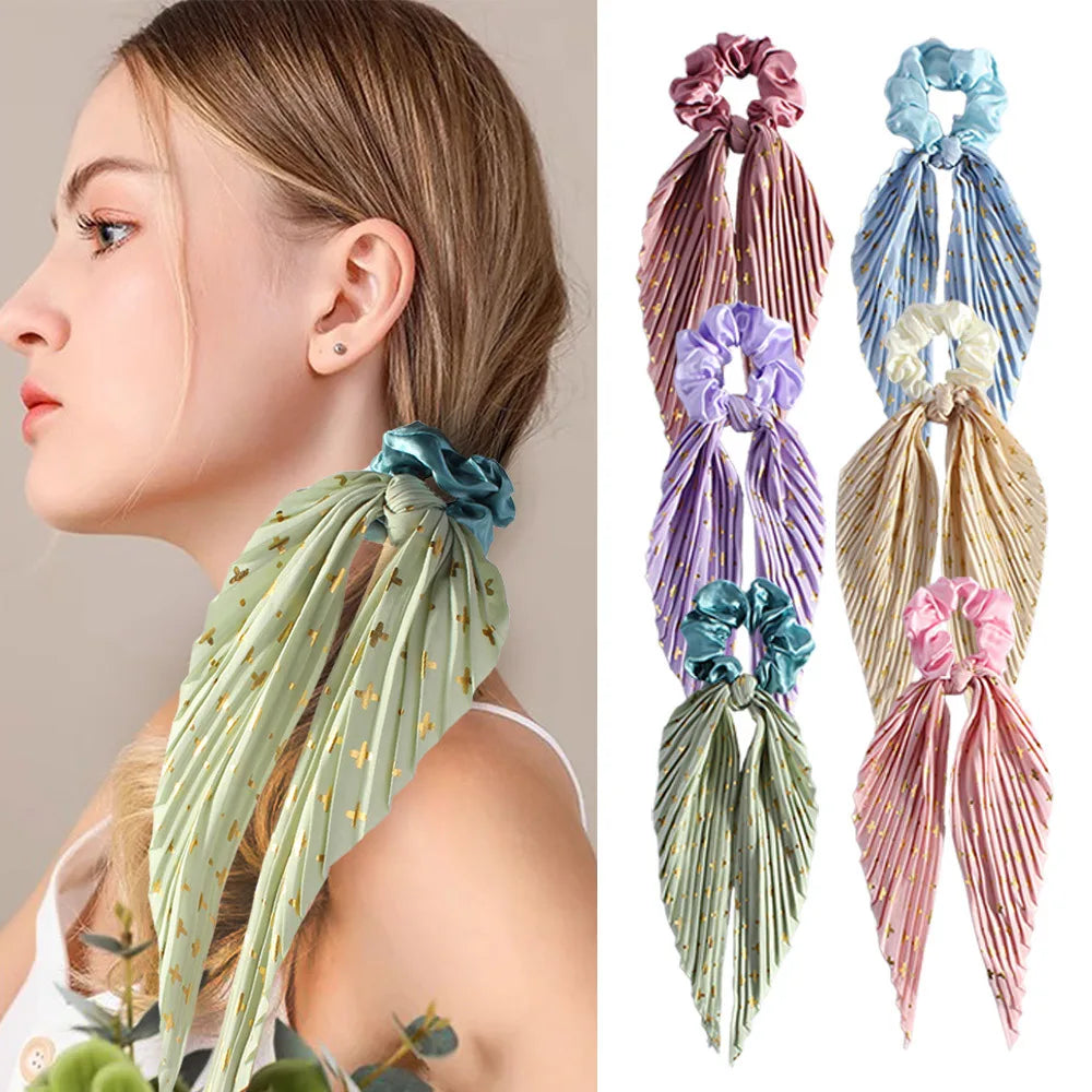 Wholesale Fabric Hair Scrunchies 35cm Elastic Bands with Knotted Bow Design for Women & Girls Ponytail Holder MegaBDM