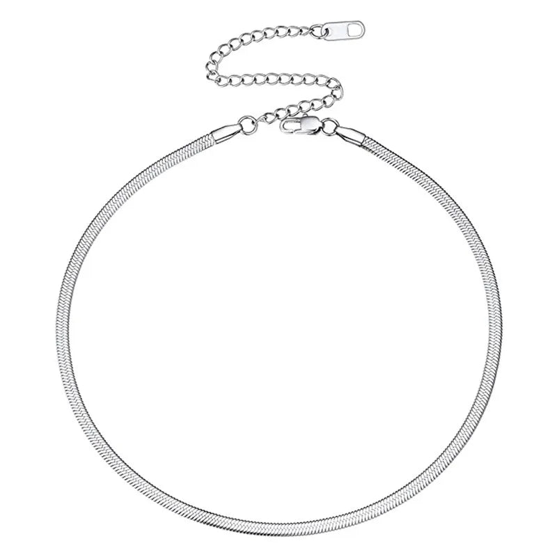 1.5mm/2.3mm/ 5.6 mm Flat Round Snake Chain Necklace Herringbone Necklace Black Choker Necklaces for Women Gifts Jewelry