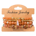 Colorful 4 Sets Bohemian Stackable Fashion Hippie Jewelry Multilayered Crystal Beaded Stretch Bracelet for Women