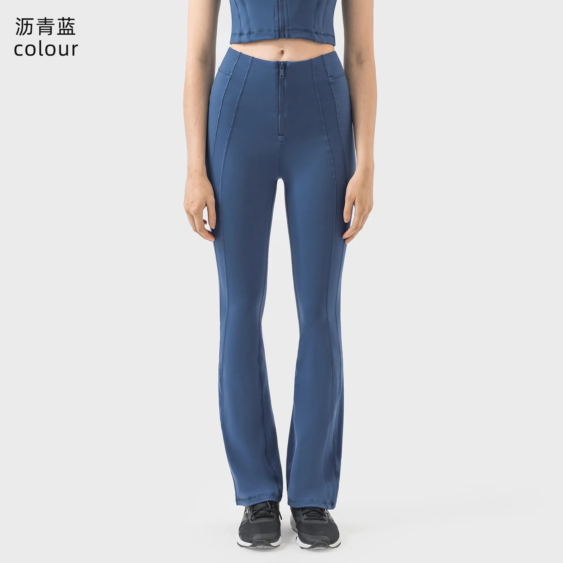 Latest Design Front Zip Four-Way Stretch Flared Pants Elastic High Waist Butt Lifting Tummy Control Pants for Women Yoga Sport