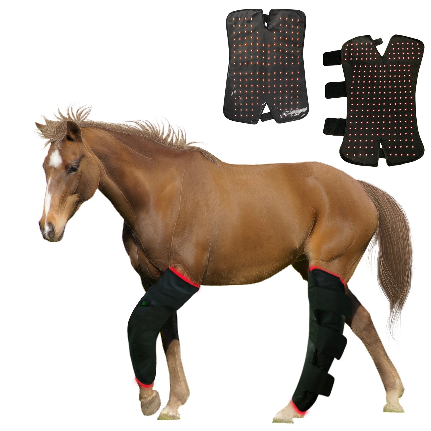 Equine LED Light Grow Therapy Boots for Horse Front and Hind Legs LED Infrared Pulse Wraps for Injury Recovery and Pain Relief