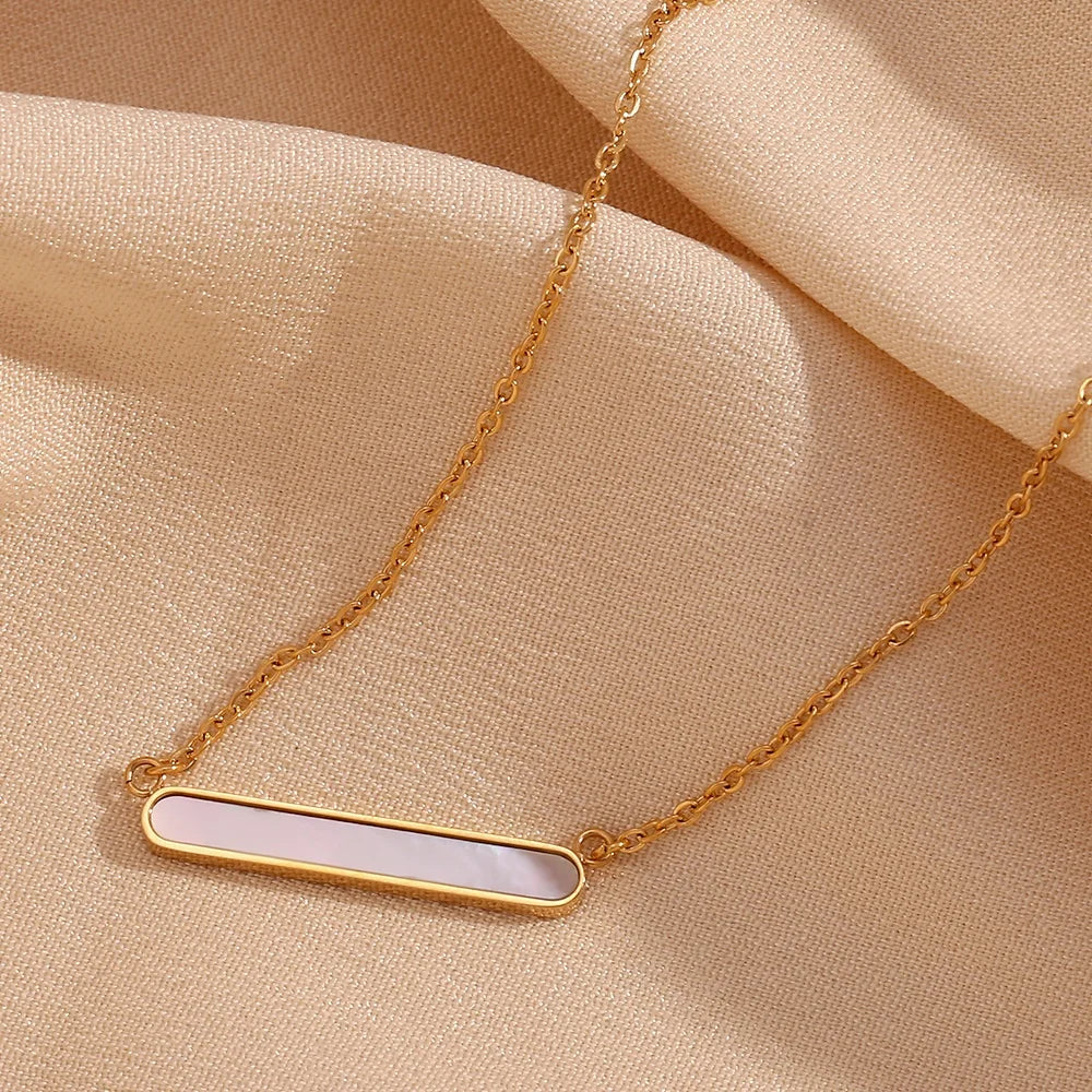 Dreamshow Natural Shell Necklace Gold Plated Bar Necklace Stainless Steel Pendant Necklace Bijoux Acier Inoxydable
