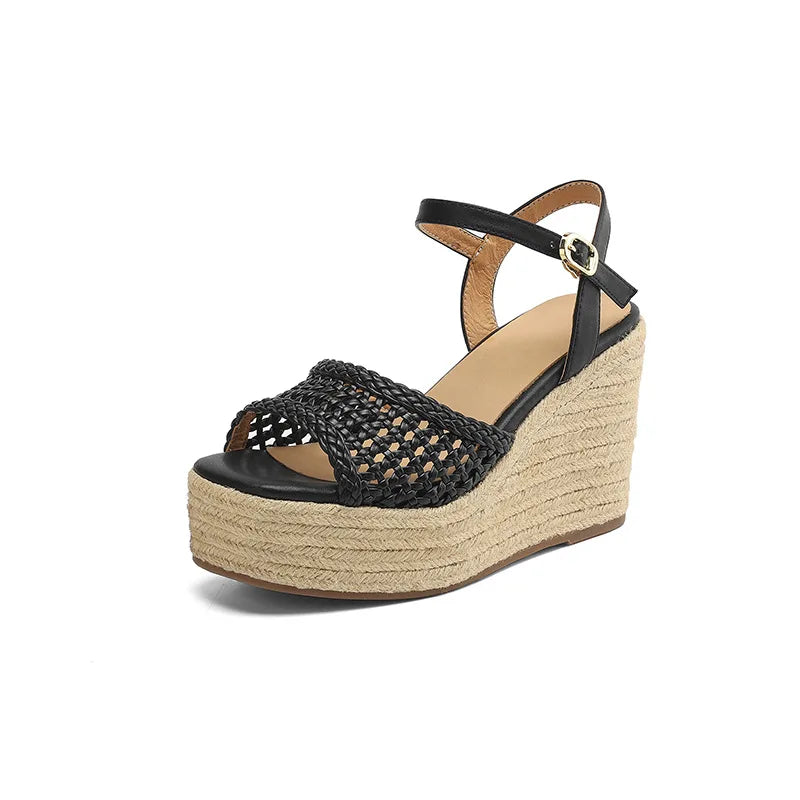New Ladies Preparation Retro Slope Heel Ladies Sandals Mesh Breathable Summer Ladies Sandals Hollow Casual Women's Shoes Beach