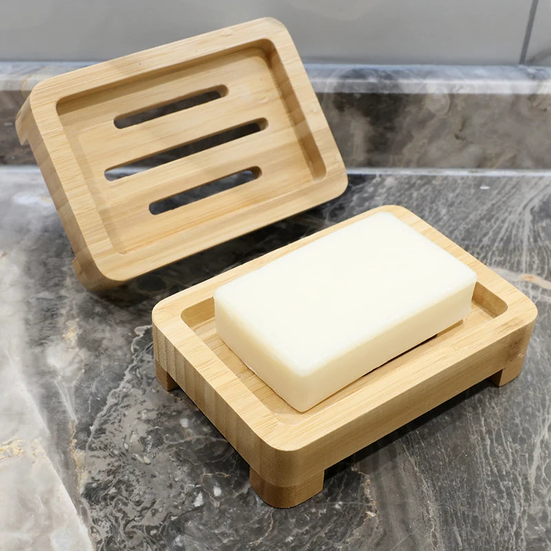 Modern Bath Bamboo Soap Dish Self Draining Wood Bar Soap Holder for Shower Square Anti-Slip Soap Trays for Bathroom Kitchen Use