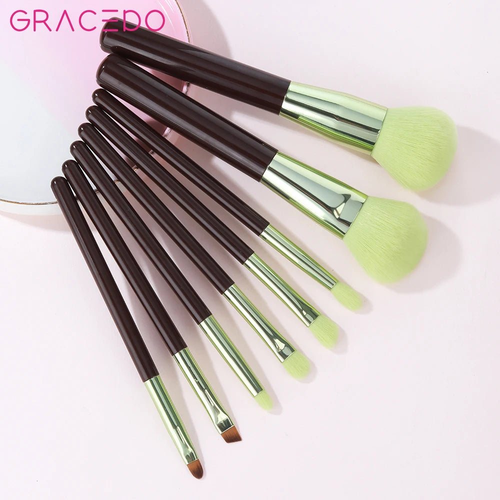 GRACEDO 8PCS Coffee Color Wood Handle Synthetic Fiber Hair Custom Logo Private Label Professional Luxury High Quality Face