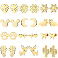 Fashion 18K Gold Silver Plated Small Flower Mickey Butterfly Moon Cross Heart Woman Stainless Steel Stud Earring Jewelry