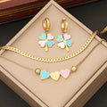 New Fashion Cute Stainless Steel 18k Real Gold Plated Heart Four Leaf Clover Jewelry Set for Women