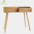 Phoenix Home Bedside Table Wooden and Rattan Nightstand for Bedroom or Living Room Rustic Design Style