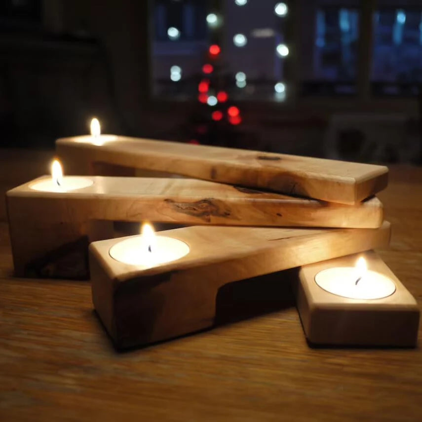 JUNJI Home Decor Wooden Candle Stand for Christmas Wedding Decoration Handcrafted Wooden Crafts and Scented Candles