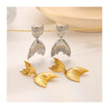 Hot Selling 18K Gold Plated Stainless Steel Fishtail Inspired Stud Earrings Designer Earrings Pearl Diamond Women Party Occasion
