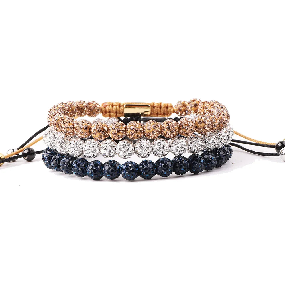 New Design 6mm Rhinestone Polymer Clay Ball Macrame Bracelet for Women Customized Logo JBS12786