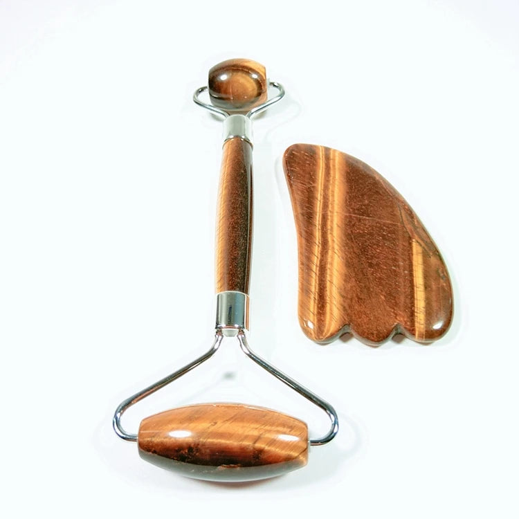 Handheld Yellow Tiger Eye Face Roller Gua Sha Beauty Facial Massage Rose hz Jade Roller Set for Face with Box