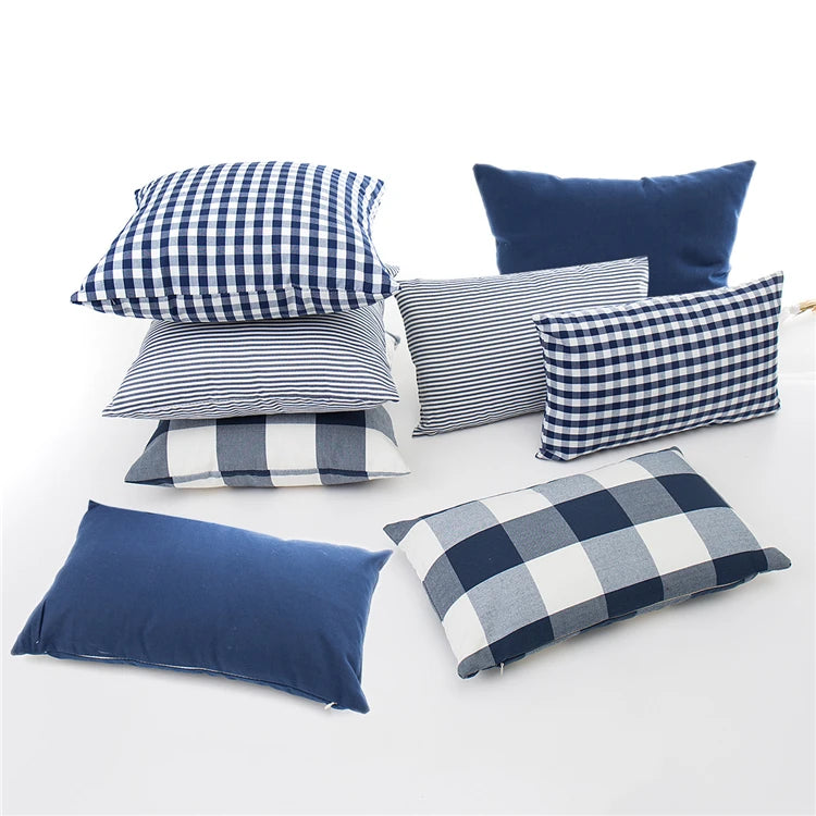 Simplicity Blue Plaid Striped Grid Cushion Covers Geometric Striped Sofa Pattern Throw Pillow Case