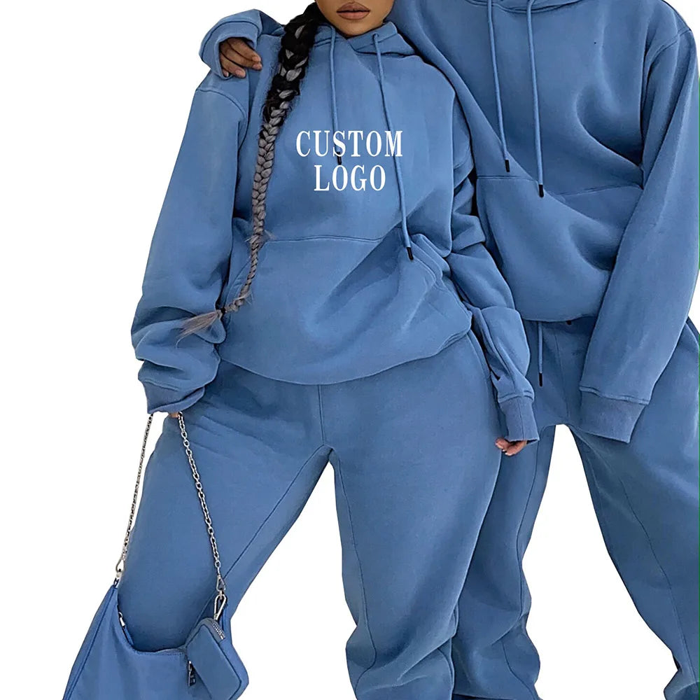 Fashion Wholesale Plus Size Women's Unisex Tracksuit Sportswear Custom Logo Thick Cotton 2 Piece Sets for Women