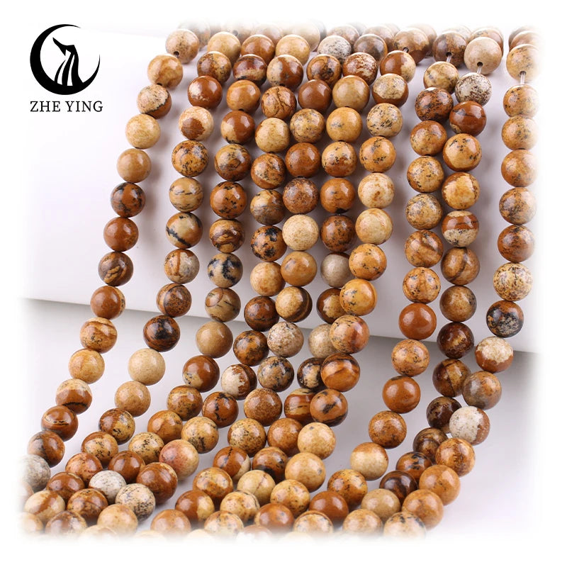Zhe Ying 6/8/10mm Picture Jasper Beads Bracelet Natural Stone Beads for Jewelry Making Natural Landscape jasper Beads