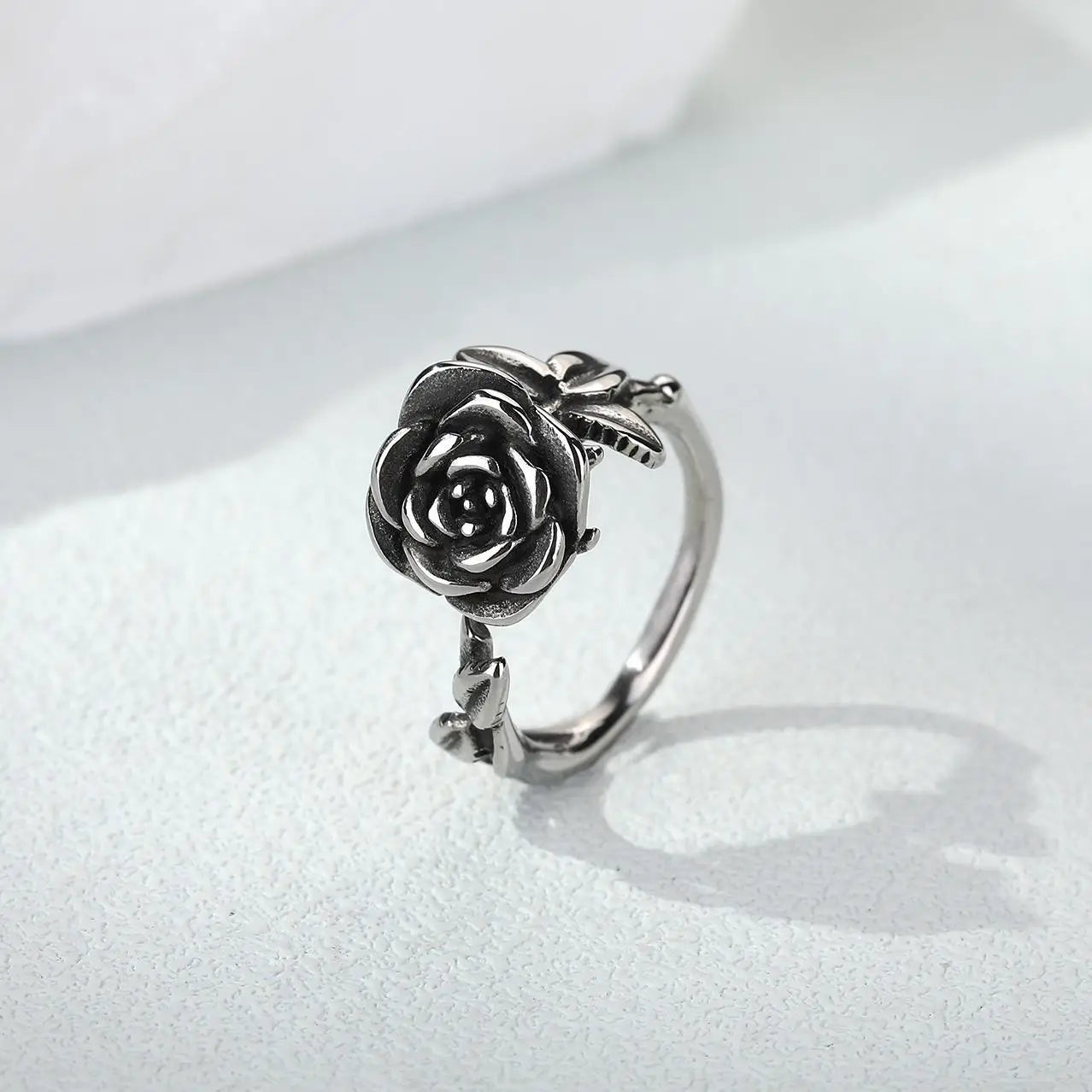 Wholesale Classic Retro Rose Ring Stainless Steel Personalized Gothic Opening Adjustable Exquisite Elegant Neutral Ring Jewelry