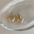 Real Gold Plating Micro Paved Cubic Zircon Square Pearl Earrings 925 Silver Post Diamond Pearl Pendant Earrings