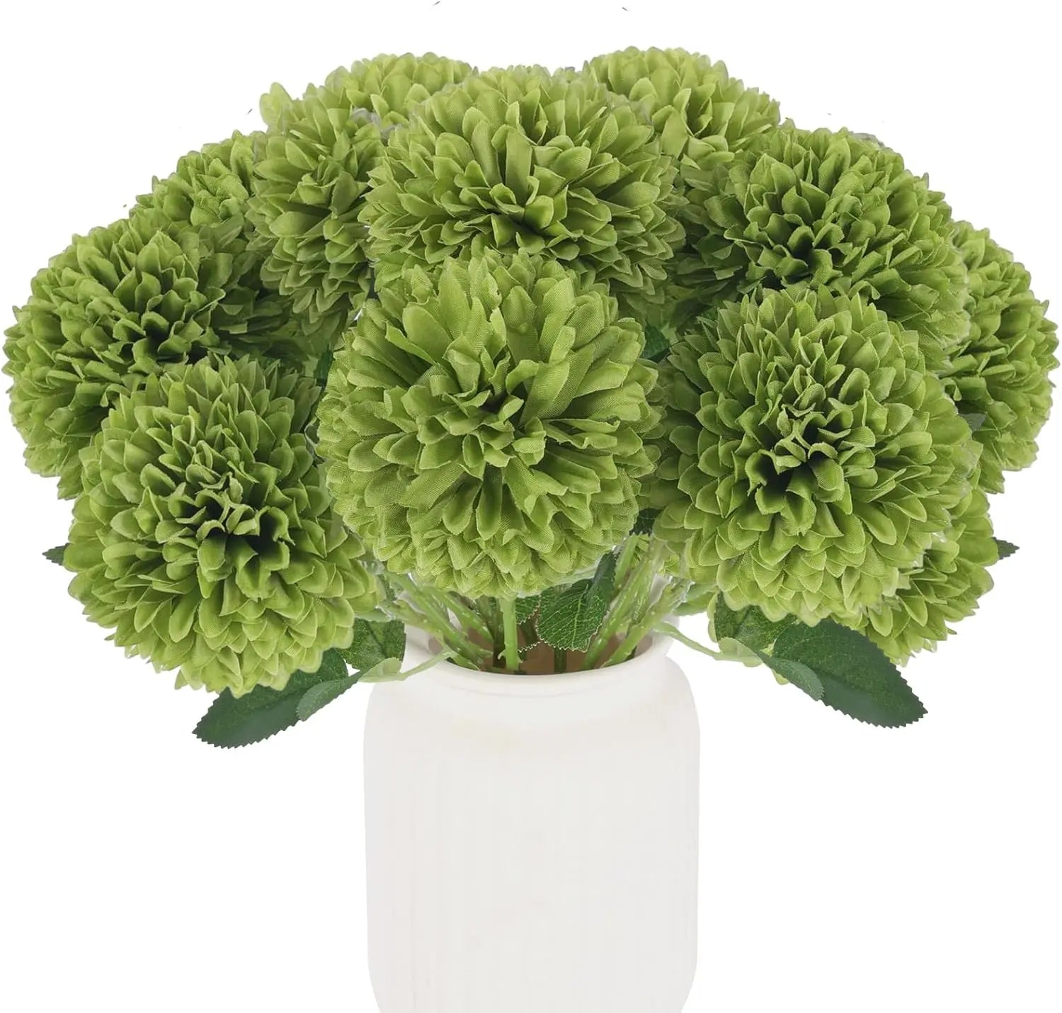 12 Pcs Artificial Chrysanthemums Ball Flowers Mums Green Silk Flowers for Home Floral Arrangement St Patricks Day Table Decor