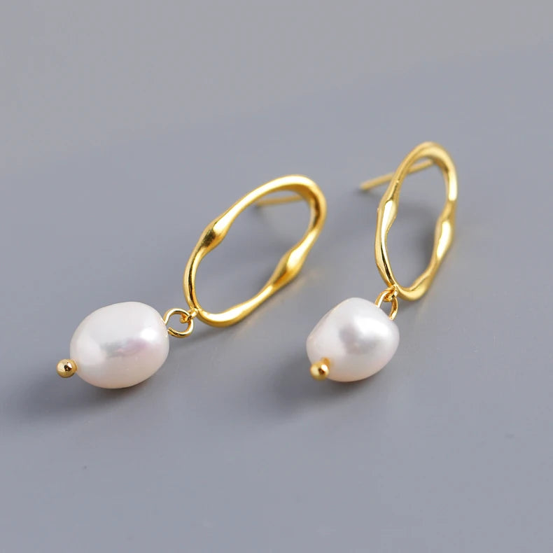 Fashion 925 Silver Natural Pearl Earrings Luxury 18K Gold Plated Irregular Freshwater Big Pearl Dangle Earring Custom for Women