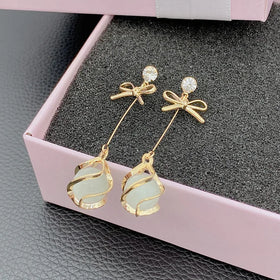 Gold Statement Bow Earrings Silver Bow Dangly Zircon Stud Earrings Cute Sparkly Bow Opal Earrings to My Dauther