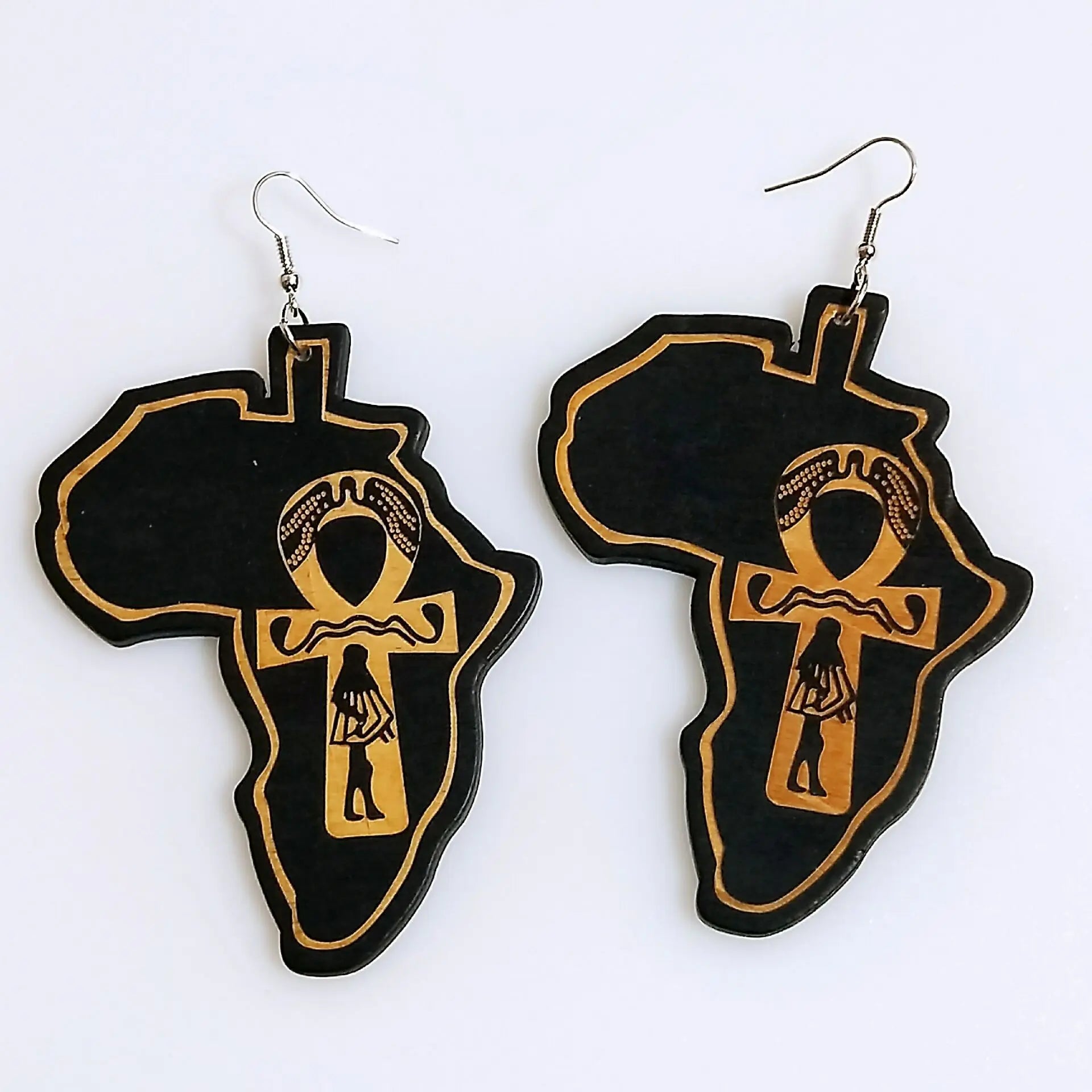 RisingMoon Wholesale Jewelry Colorful  Pattern Printed African Wood Earrings African Map Wood Stud Earrings
