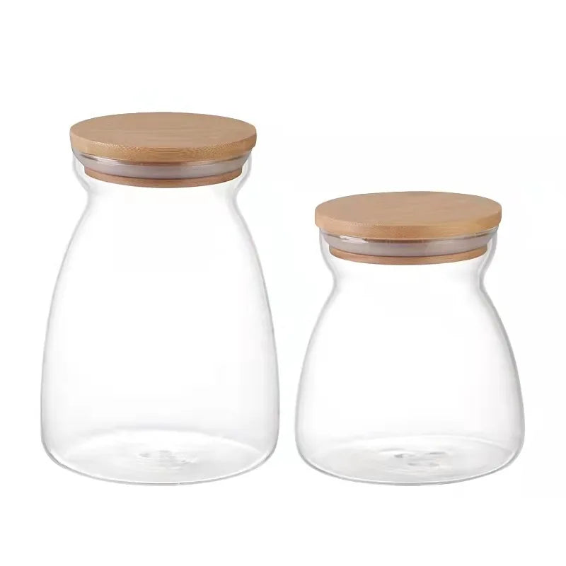 Customized 500ml Portable Spice Storage Jar Triangle-Shaped Glass Kitchen Container with Bamboo Lid for Food Storage