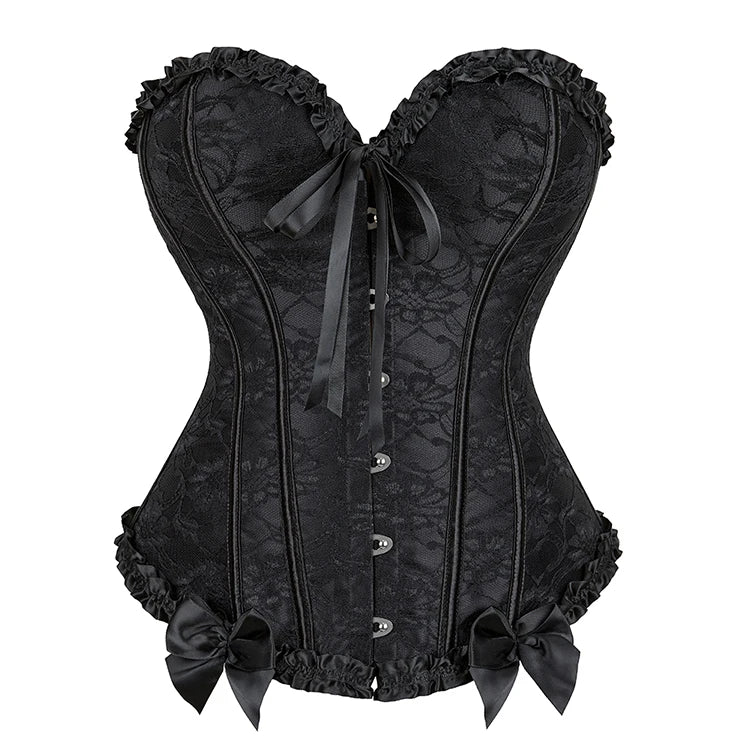 Elegant Overbust Corset Brocade Red Blue Black Lace up Boned Waist Bustier Top Burlesque Shaper Corselet