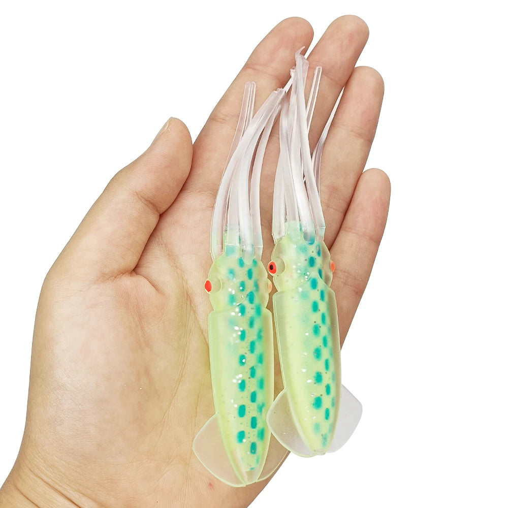Newbility 120mm 10g Printed Silicone Glowing Soft Squid Lure for River & Lake Fishing Without Hooks