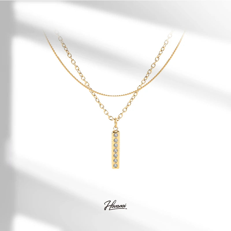 HOVANCI Geometric Acero Inoxidable Collar Women's Double Layer Necklace Trendy Waterproof Stainless Steel Necklace for Women